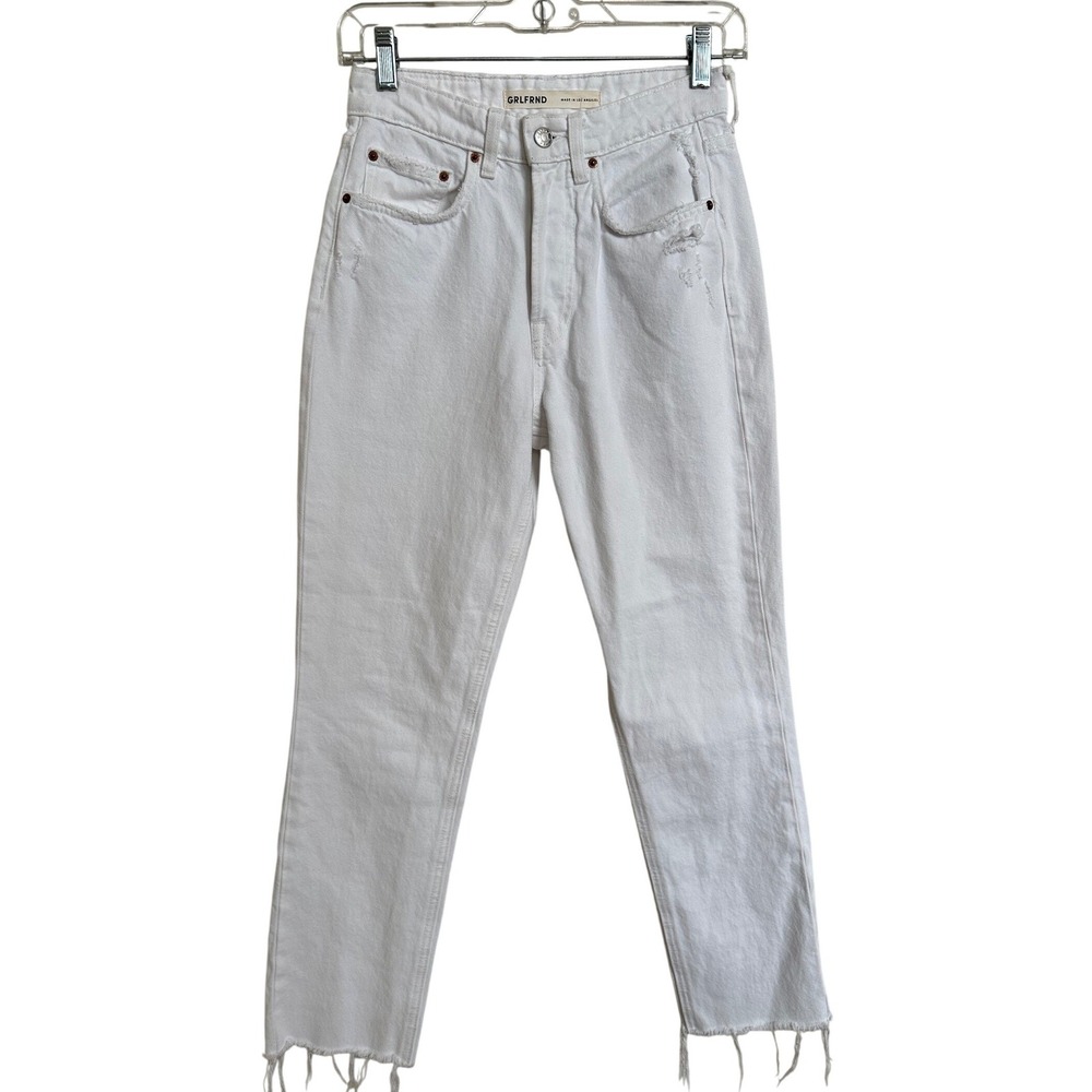 GRLFRND The Karolina High Rise Straight Crop Jeans White Brentwood 24